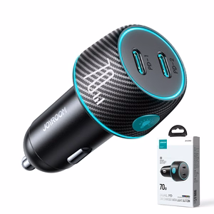 2x USB C 70W car Laadija with LED backlight Joyroom JR-CCN02 - must