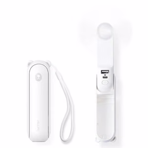 Jisulife Life8 Plus kaasaskantav USB-käsiventilaator akupanga funktsiooni ja taskulambiga, 4500 mAh, valge