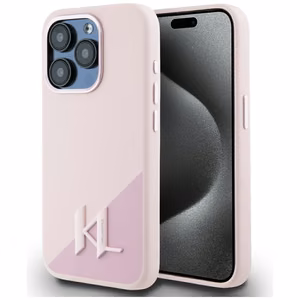 Чехол Karl Lagerfeld Silicone Shadow Metal Initial MagSafe для iPhone 15 Pro розовый
