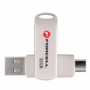 Pendrive 32GB USB 3.2 Gen 1 (USB A / USB C) Forcell F-Data Metal Duo hõbedane