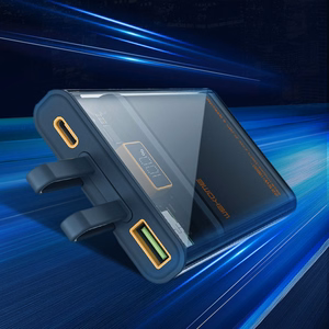 WEKOME WP-323 Vanguard Series akupank, 10000 mAh, PD 20 W + QC 22,5 W, sisseehitatud USB-C- ja Lightning-kaablitega, must ja läbipaistev