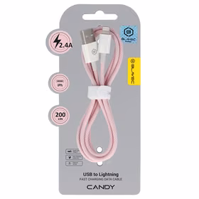 Blavec Kaabel Candy braided - USB to Lightning - 2,4A 2 metres Apple CarPlay (CCA-UL24P20) roosa