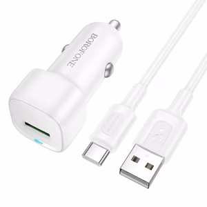 Borofone autolaadija BZ34 Cloud - USB - QC 3.0 18W koos USB C-tüüpi kaabliga valge