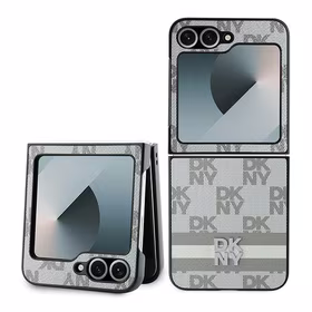 DKNY Checkered Pattern Printed Stripes Ümbris jaoks Samsung Galaxy Z Flip 6 - Beige