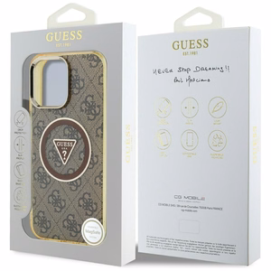 Guess IML Metal Glitter 4G Circle Triangle MagSafe Ümbris jaoks iPhone 16 Pro Max - Brown