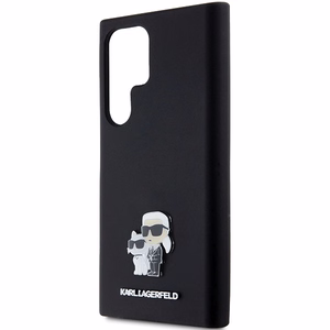 Karl Lagerfeld Silicone Karl&Choupette Metal Pin ümbris jaoks Samsung Galaxy S24 Ultra - must