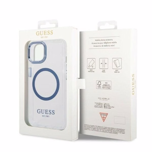 Guess Metal Outline MagSafe ümbris jaoks iPhone 14 Plus - sinine