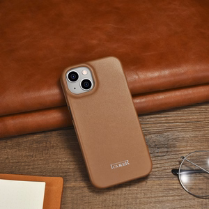 Чехол iCarer CE Premium Leather Folio для iPhone 14 Plus магнитный с откидной крышкой MagSafe коричневый