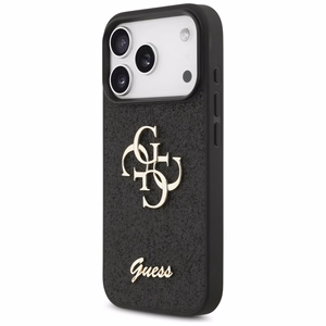 Guess PU Fixed Glitter 4G Metal Logo ümbris Apple iPhone 18 Pro telefonile, must