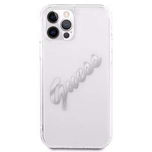 Guess GUHCP12MKTRSVSI iPhone 12/12 Pro 6.1" Läbipaistev kõvakaane Vintage Script Silver