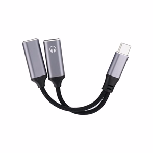 Adapter AUX 2in1 Type C isane to Type C emane / Type C emane Blue Star must [DAC] - max 25W laadimine