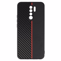 Tel Protect CARBON Ümbris jaoks Xiaomi Redmi 9 Must with punane stripe