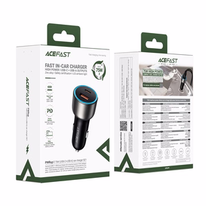 Acefast B21 75 W USB-C + USB-A autolaadija, must