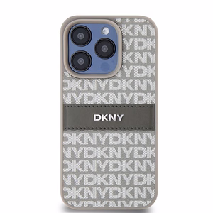 DKNY Leather Mono Stripe & Metal Logo ümbris jaoks iPhone 15 Pro - beige