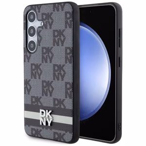 DKNY Leather Checkered Mono Pattern & Printed Stripes ümbris jaoks Samsung Galaxy S24+ - must