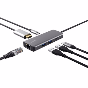 Trust Dalyx - 6-in-1 USB-C mitmepordine adapter, 1000 Mbit/s (hõbedane)