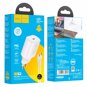 Laadija Hoco N22 25W USB-C + USB-C to USB-C kaabel 1.0m valge