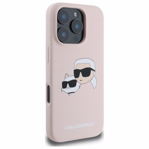 Karl Lagerfeld Silicone Nauble Heads Print MagSafe Ümbris jaoks iPhone 16 Pro - Roosa