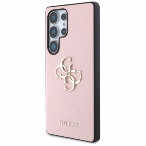 Guess Grained Big 4G Logo Small Classic Logo Ümbris jaoks Samsung Galaxy S25 Ultra roosa