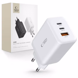 Tech-Protect C65W laadija 2x USB-C PD 65W / USB-A QC 3.0 - valge