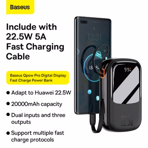 Baseus Power Bank 20000mAh Qpow Pro - USB + Type C - PD 22,5W with Type C cable (PPQD060301) black