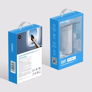 VEGER powerbank 5000 mAh with built-in connector Type C PD QC3.0 2,4A 12W PlugOn (W0573) hõbedane