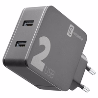 Cellularline Multipower 2 - 2x USB-A 12W + 12W mains laadija (must)