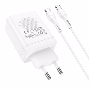 Phone Laadija Hoco 2 x USB C + USB A QC3.0 PD 3A 35W + Kaabel USB C to USB C N33 valge