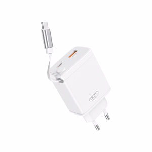 XO wall laadija CE31 1x USB 1x USB-C 30W valge with retractable USB-C kaabel