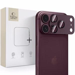 Tech-Protect Camfull Fit+ karastatud klaasist kaamerakaitse iPhone 18 Pro jaoks, bordoopunane