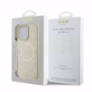 Guess Saffiano Peony Classic Logo MagSafe ümbris jaoks iPhone 16 Pro - kuldne