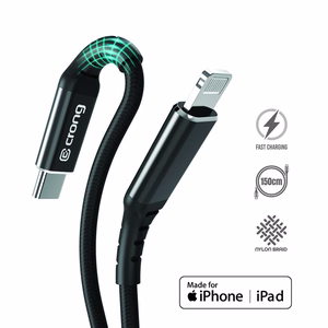 Crong Armor Link MFi USB-C–Lightning kaabel, 1.5 m, 3 A, must