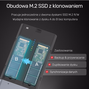 UNITEK S1206A SolidForce USB-C – PCIe/NVMe M.2 SSD, 10 Gbps, kahepesaline korpus kloonimisel