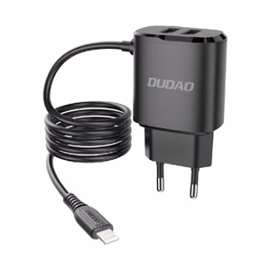 Laadija Dudao A2ProL must (2xUSB) + integreeritud Lightning kaabel