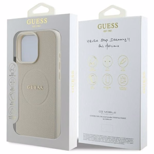 Guess Grained Kuldne Ring MagSafe Ümbris jaoks iPhone 16 Pro Max - Beige