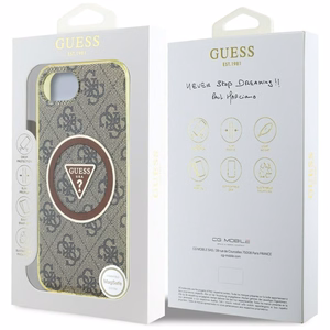 Guess IML Metal Glitter 4G Circle Triangle MagSafe ümbris jaoks iPhone 16e - brown