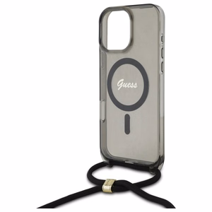 Guess Crossbody Cord Script MagSafe Ümbris jaoks iPhone 16 Pro Max - must
