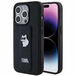 Karl Lagerfeld Gripstand Saffiano Choupette Pins ümbris jaoks iPhone 14 Pro - must