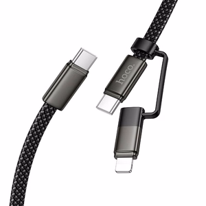 Flat Cable USB C to USB C/iP 2in1 Hoco 3A 60W 1 m X125 black
