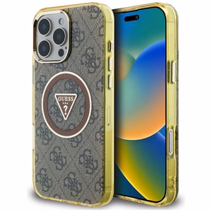 GUESS ümbris jaoks IPHONE 16 Pro compatible with MagSafe GUHMP16LHG4PRTGW (IML Metal Glitter 4G Circle Triangle) brown
