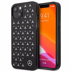 Mercedes hõbedaste tähtede mustriga ümbris iPhone 13 mini jaoks - must