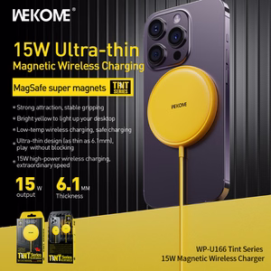 WEKOME WP-U166 Tint Series Qi juhtmevaba laadija integreeritud USB-C-kaabliga, MagSafe'iga ühilduv, 15 W, kollane