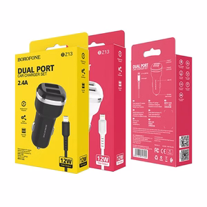 Borofone BZ13 Extreme autolaadija 2 USB-A pordiga, 12 W, Lightning-kaabliga, must