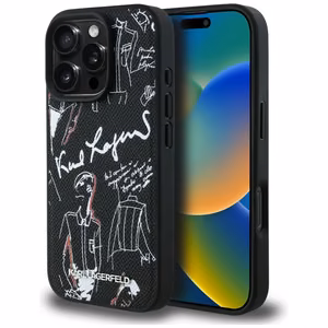 Karl Lagerfeld Grained Pattern & Logo MagSafe Ümbris for iPhone 16 Pro - must