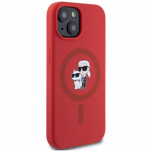 Karl Lagerfeld Silicone Karl&Choupette Heads Ring MagSafe iPhone 15 Ümbris - Punane