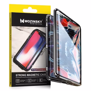 Wozinsky Full Magnetic Case Full Body Front ja Back Cover sisseehitatud klaasiga Vivo X60 jaoks must-transparentne