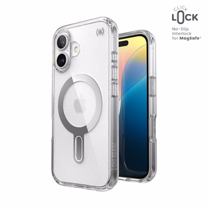 Speck Presidio Perfect-Clear MagSafe'i ja ClickLocki toega ümbris iPhone 16-le, Clear/Chrome