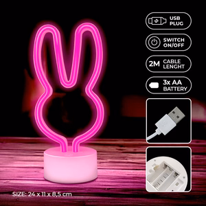 Neon LED on stand RABBIT pink USB-C FSC-10 Forever Light