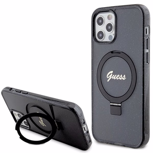 Guess Ring Stand Script Glitter MagSafe ümbris jaoks iPhone 12/12 Pro - must