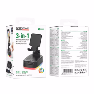 Borofone kaasaskantav Bluetooth-kõlar BR200 Marea 3 in 1 koos hoidiku ja 1500mAh akupangaga must